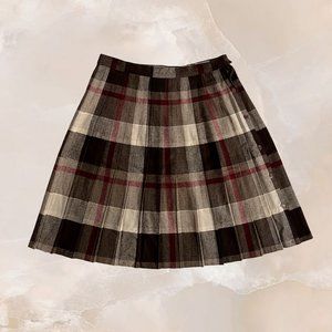 BLVD EAST Vintage 70s Wool Blend Plaid Skirt Tartan Pleated Brown Cream Red 38